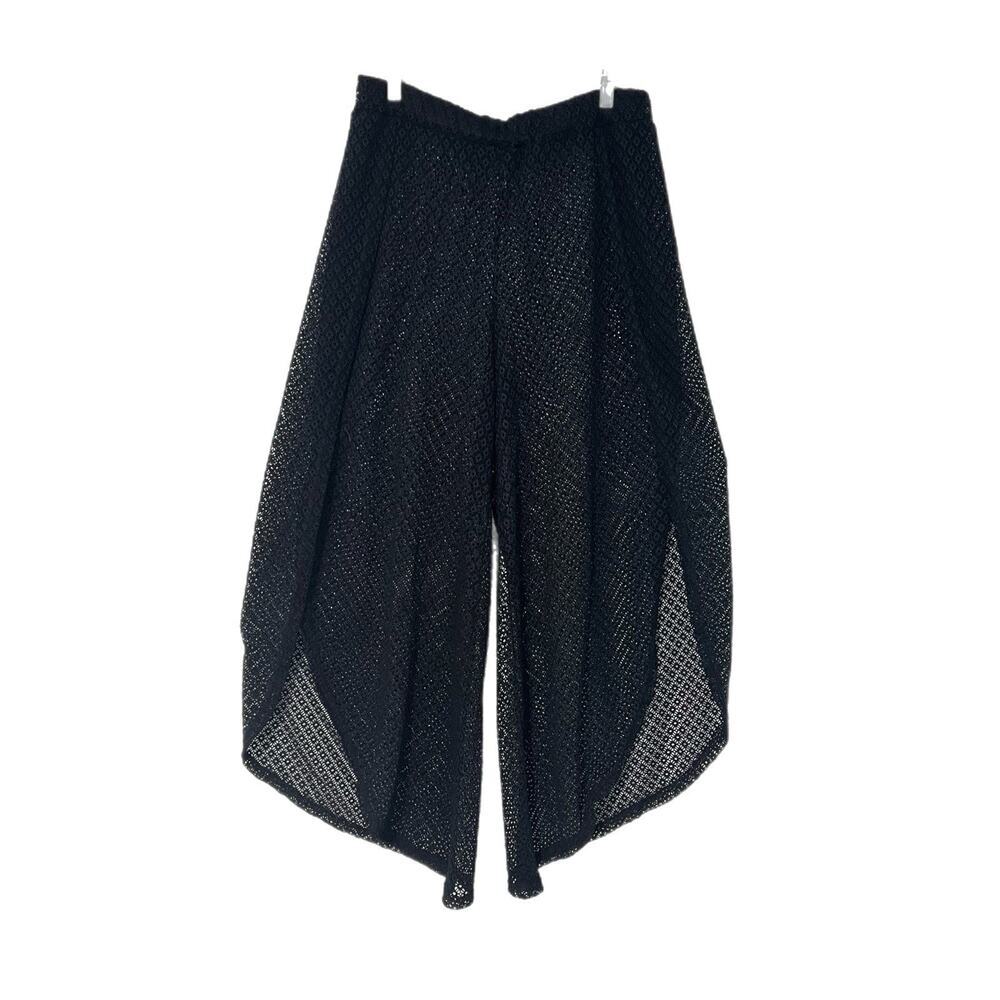 Blue Island Sheer Crochet Swim Coverup Pants Black Size Large Beach Split Leg